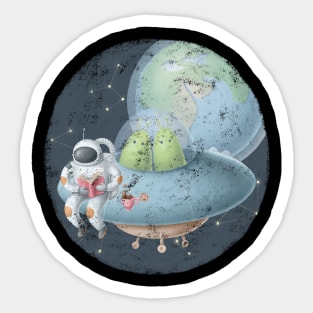 Astronaut reading book on ufo ship. Sticker